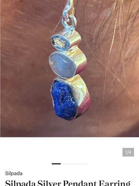 Silpada Silver Earrings with Deep Blue Raw Stone, new